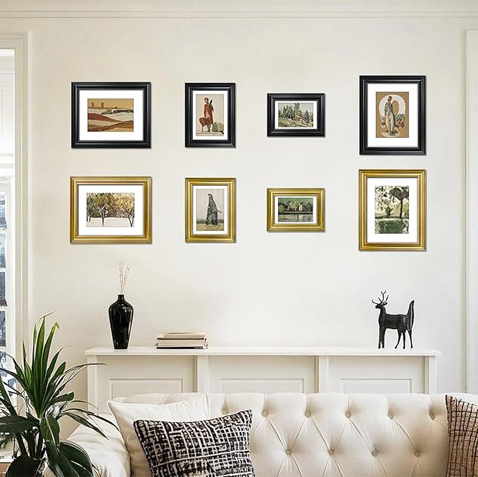 VIOLABBEY 5x7 Picture Frame Gold, Vintage Photo Frames, Fits Pictures 4x6 with Mat or 5 x 7 without Mat, Display for Tabletop and Wall