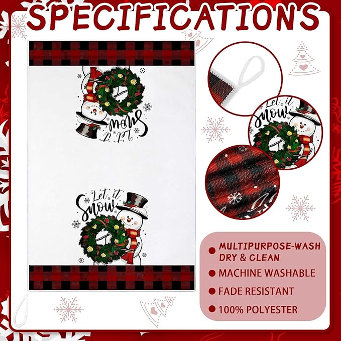 Preboun 6 Pcs Christmas Kitchen Towels Buffalo Check Plaid Dish Towels Winter Hand Towels Farmhouse Tea Towels Housewarming Gifts for Xmas Holiday Home Kitchen Decor