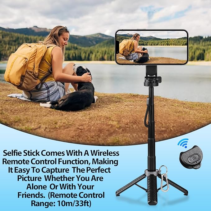 4-in-1 Multifunctional 360° Rotation Magnetic Selfie Stick,Universal Magnetic Phone Tripod with Detachable Remote Control, Extendable Mag Tripod Phone Stand for Video Recording & Vlogging