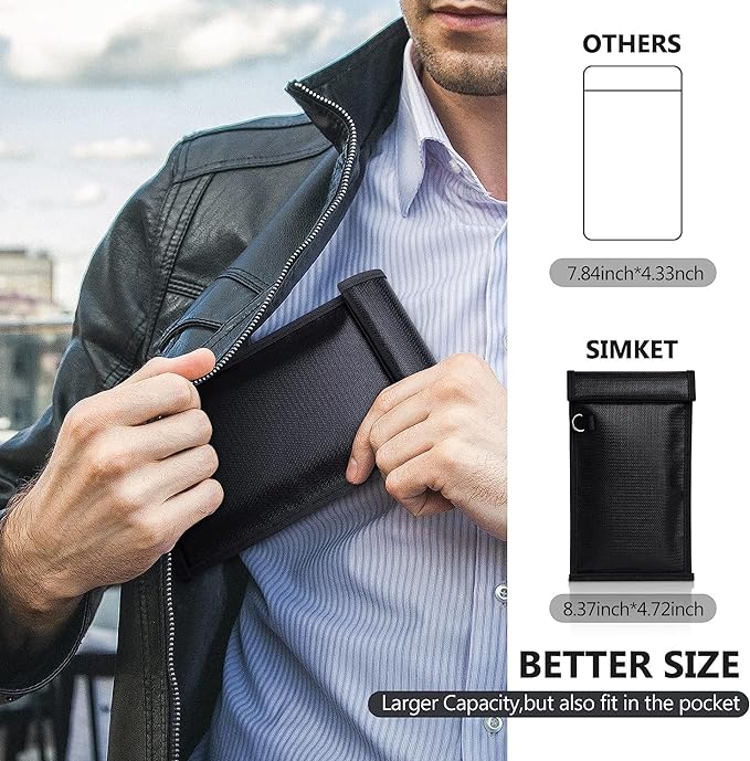 Simket Faraday Bags for Phones and Car Key 2 Pack, Signal Blocking Pouch, Cell Phone Signal Jammer, Car Key/WiFi/RFID/GPS Signal Blocker Black (m)