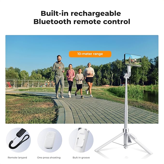 K&F CONCEPT Popod 72" Phone Tripod, 3-in-1 Clip & Magnetic Selfie Stick with Remote, Automatic Phone Tripod Stand, Compatible with iPhone 17-12 Series Android Phones 1/4" Screw Accessories(White)