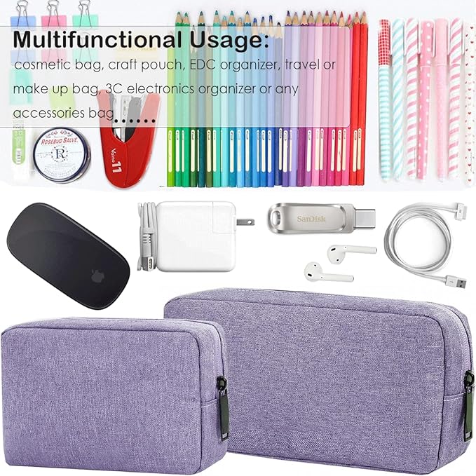 Small Cable Organizer Bag, Charger Organizer Case Pouch Travel Bag, Waterproof Electronics Accessories Case for USB, Cable, Cord, Charger, Phone, Power Bank, Earphone (Small-Purple)