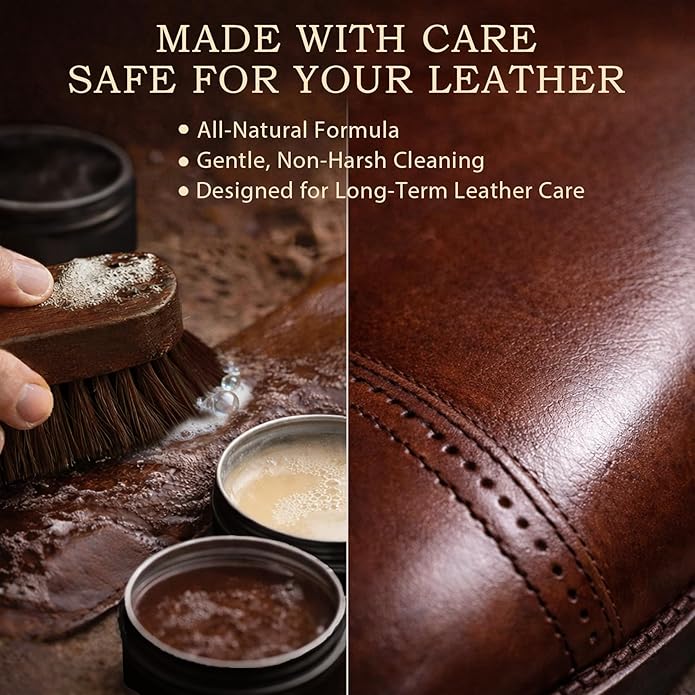 Shoe Care Kit – 16-in-1 Leather Shoe Polish, Cleaning & Conditioning Kit with Saddle Soap & Mink Oil – Black/Brown/Neutral Shoe Polish, 3 Horsehair Brushes – Luxury Leather Bag – Gift for Men & Women