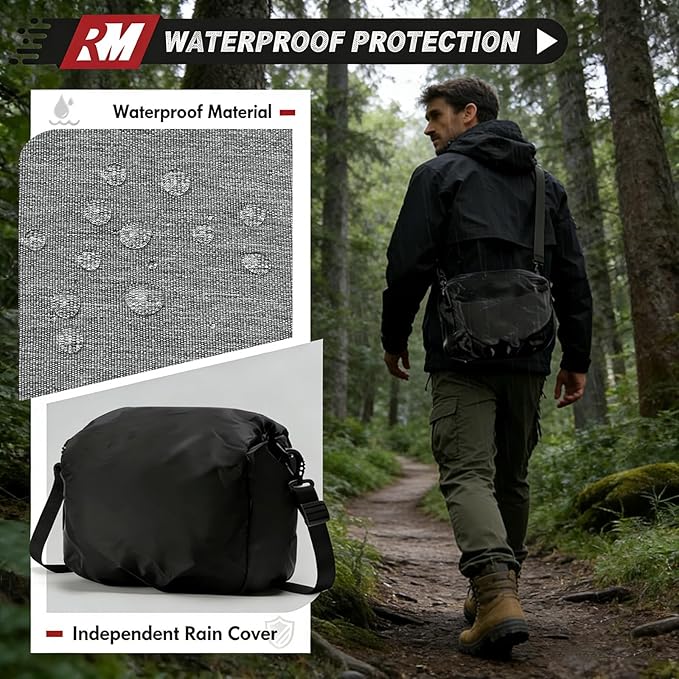 RAINSMORE Waterproof Camera Bag with Tripod Holder for Canon, Sony, Nikon, and Fujifilm – Small Sling Camera Case for Photographers, Grey