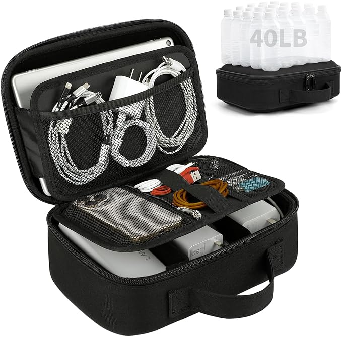 ZOMFELT Electronics Organizer Travel Case, Hard EVA Travel Organizer, Shockproof Bag Organizer, Double Layer Cord Organizers, Large Cable Organizers Bag, Tech Organizers for Men, Phone, Cord, Black