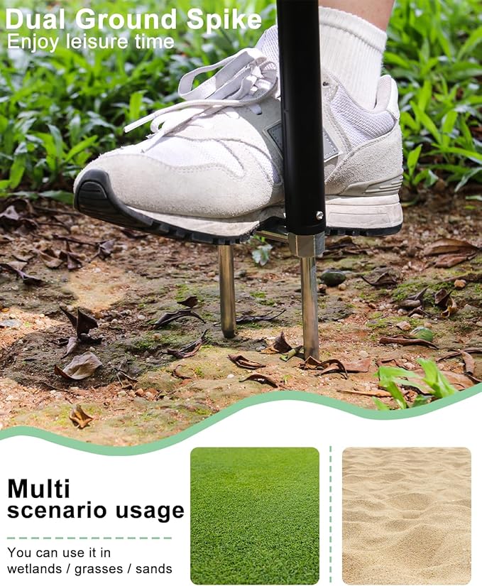 FreeSave Golf Monopod Tablet Stand with Ground Spike Stakes, Quick-Set 360° Metal Foldable Tablet Mount for Outdoor Use, Fits iPad Pro/Air/Mini, Galaxy, 6.1-15.6" Devices and Thick Cases [Up to 1.18"]
