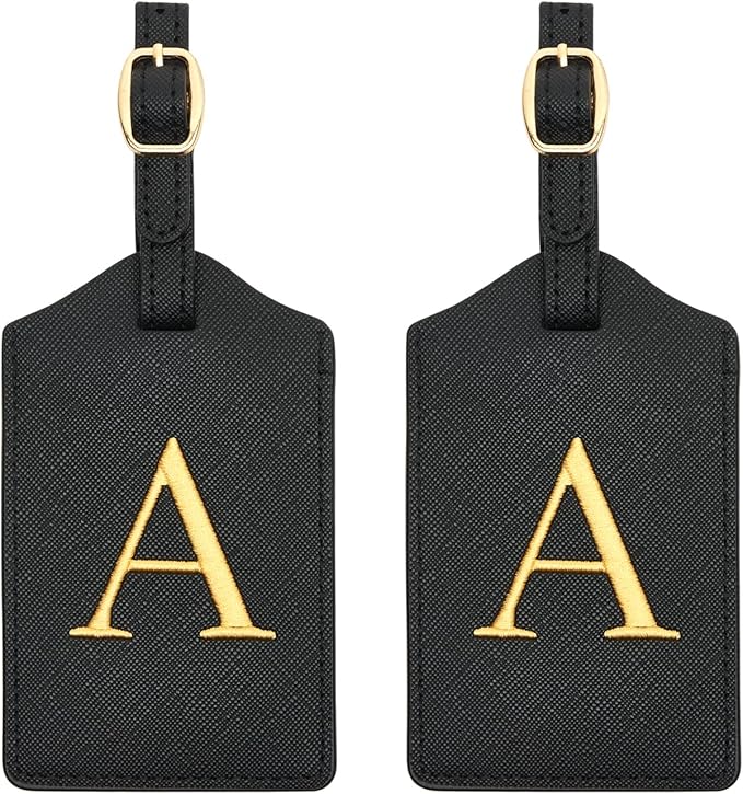 2 Pcs Initial Monogrammed PU Leather Luggage Tags - Embroidered, Perfect for Suitcases & Bags
