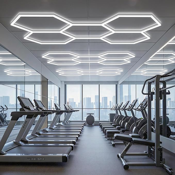 BRILLIHOOD Hexagon Garage Lights, 10-100% Dimmable LED Honeycomb Lights, 23040LM, 6500K Super Bright, 5 Grid Systems Car Detailing Lighting for Warehouse Workshop Basement Gym