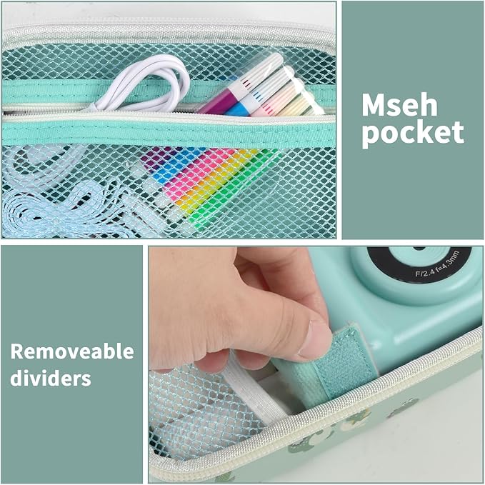 Case Compatible with ESOXOFFORE for Dylanto for Anchioo for WEEFUN for GKTZ for Amzelas for Mafiti Instant Print Camera for Kids, Film Camera Storage Holder Organizer Bag (Box Only)- Green Dinosaur