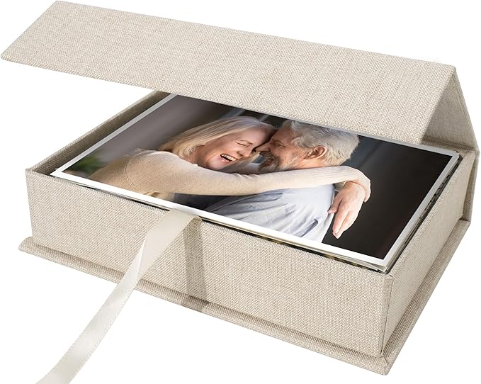 Yopih 4x6 Linen Photo Storage Box - Ideal for Preserving and Organizing Your Precious Photos, Certificates, Scrapbooking Supplies, Keepsakes, and Jewelry Beige
