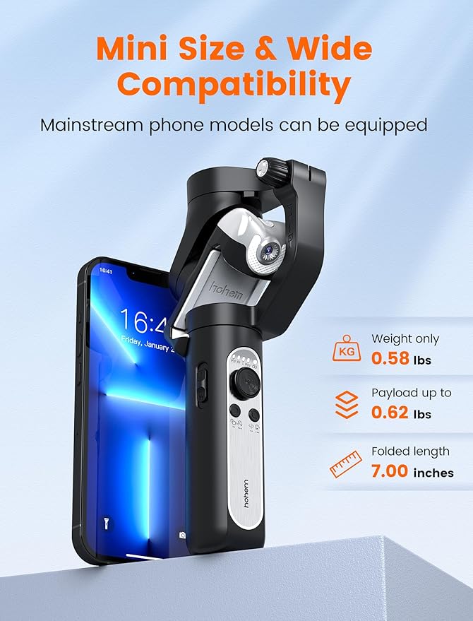hohem iSteady V2S Gimbal Stabilizer for Smartphone, 3-Axis Gimbal for iPhone, AI Tracking, Portable and Foldable Phone Stabilizer with Fill Light for Video Recording, Vlogging, YouTube, TikTok