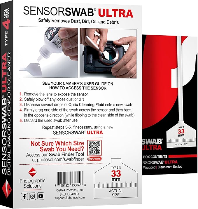 Photographic Solutions Sensor Swab Ultra 33mm Type-4 Digital Imaging Sensor Cleaner Swabs for Cleaning Medium Format Mirrored or Mirrorless Cameras. Sensor Dust & Oil Remover (Pack of 12)