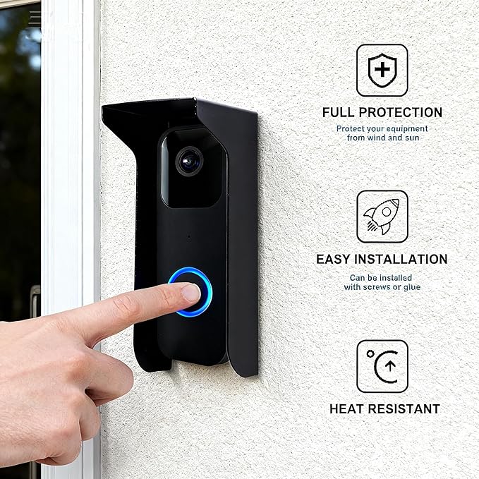 YJNBEST Metal Doorbell Cover Weatherproof, Doorbell Rain Cover, Anti Glare Sun Shade, Compatible for Blink/Ring Pro2/Arlo/Wyze/Google Nest/Reolink Video Doorbell, Black