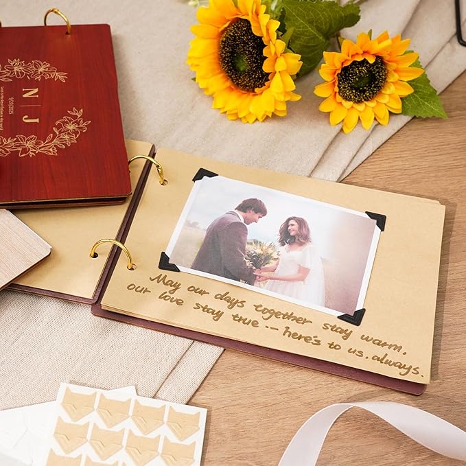 Personalized Wedding Scrapbook Album, Custom Wooden Couples Scrapbook, Anniversary Memory Birthday Engagement Keepsake Gifts Couples Photo Album