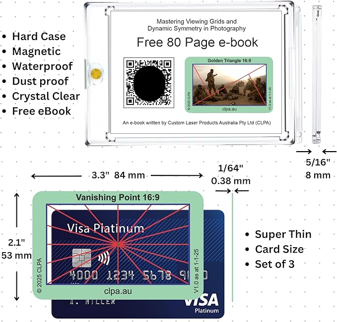 CLPA Vanishing Point Viewfinder: Credit Card-Sized Composition Grids for Video, Photography & Art in 4:3, 3:2, & 16:9