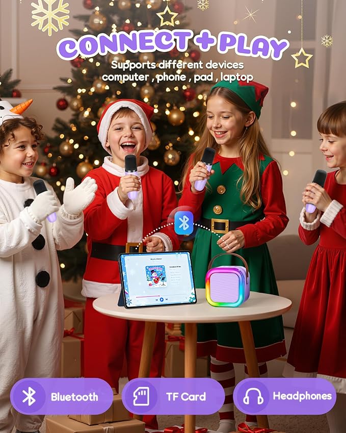 Mini Karaoke Machine for Kids, 2026 TOP Toys Birthday Gifts Ideas for Girls Ages 4, 5, 6, 7, 8, 9, 10, 12+ Years Old, Portable MP3 Player with 4 Wireless Mics for Family Home Party