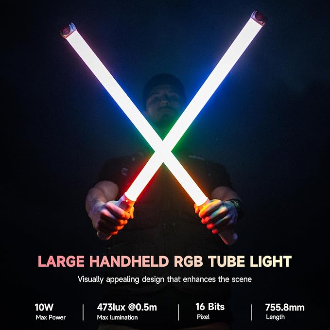 VILTROX P12 2 Pack RGB Tube Light, Full Color RGBWY Handheld LED Stick Light Wand with DMX App Control, 11 Pixel Effects 26 Scenes, Built-in Magnet, 2500-8500K, 2500mAh Battery, PD Fast Charging