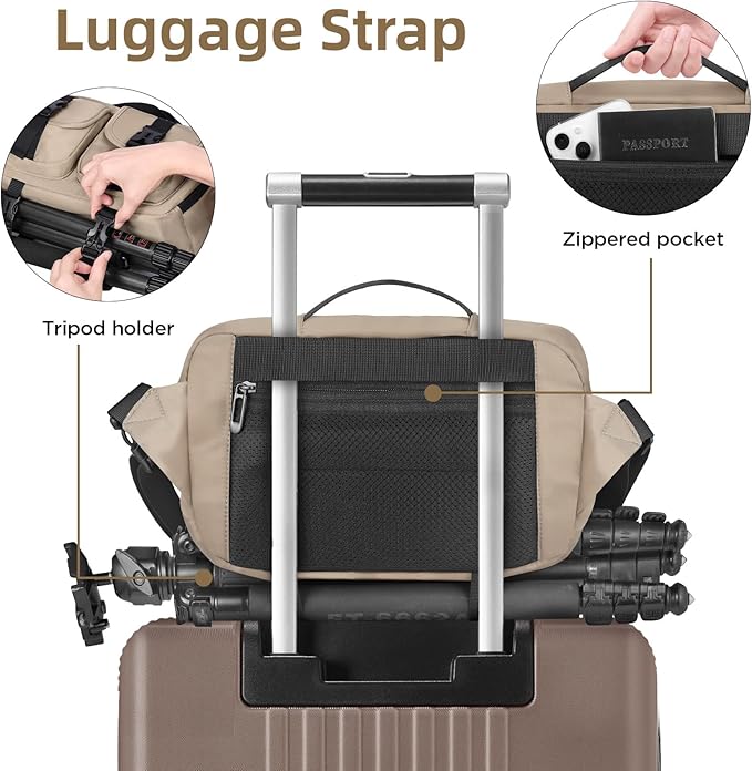 Camera Sling Bag,DSLR Camera Bag with Tripod Holder,Waterproof Camera Shoulder Crossbody Bag for Photographers(Coffee)
