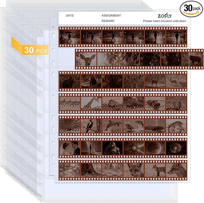 30 Pcs 35mm Film Negative Sleeves Film Negative Storage Album, Clear Page Protectors for 135mm/35mm Camera Film Roll, Acid-Free 135mm Film Travel Organizer for 3-Ring Binder, Holds 1260 Frames