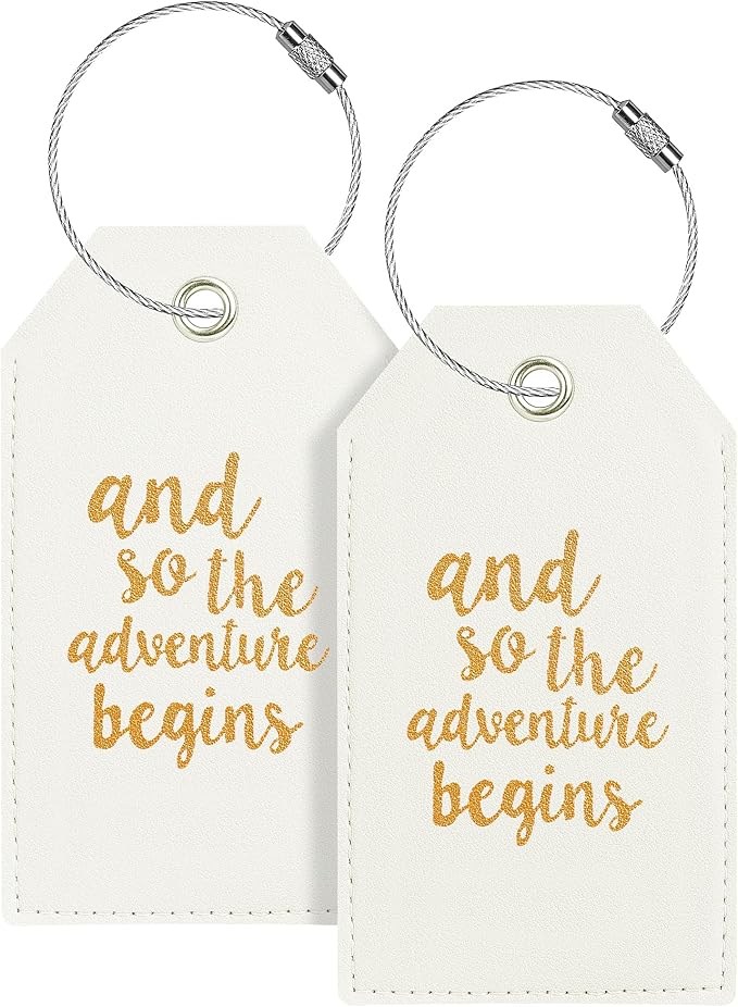 Luggage Tag & Initial Baggage Tags for Suitcases Leather Bag Tags for Backpacks Handbag School Instrument with Name ID Label Travel Essentials, Unique Fun Ivory White Personalized Luggage Tags 2 Pack