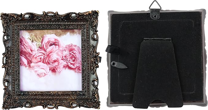 Hymmah Wallet Picture Frame Vintage Photo Frame Ornate Textured Hand-Crafted Resin Picture Frame with Easel & Hook for Tabletop & Wall Display, Decorative Floral Design Home Decor, Photo Gallery, Art,
