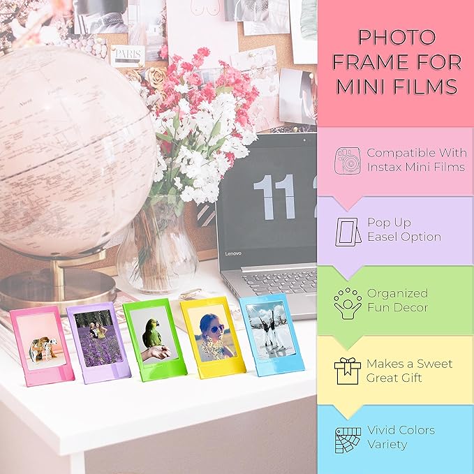 Fujifilm Instax Mini Instant Film Value Pack - 60 Photos Bundle with Plastic Photo Frame for Mini Film Assorted Colors and Cloth