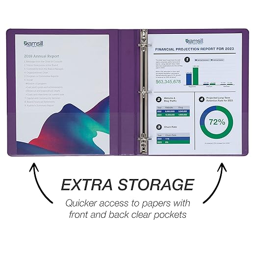 Samsill Durable 1 inch 3 Ring Binder, Made in USA, D Ring Binder, FSC 100% Recycled Chipboard, Purple, 4 Pack