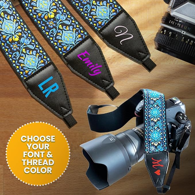 Art Tribute Camera Strap for All DSLR and Mirrorless Cameras. Add Your Name Or Initials Make It a Personalized Gift