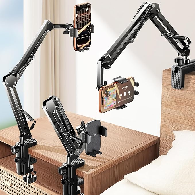 LISEN Gooseneck Phone Holder for Bed Desk [3rd Upgrade] Cell Phone Stand for Desk Bed Gaming Accessories,Gifts for Men Seniors Tech Magic Arm Mount for Recording Filming Laying Down Flexible Arm Clamp