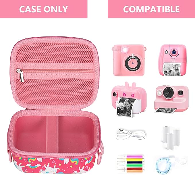 Leayjeen Kids Camera Case Compatible with ESOXOFFORE/Dylanto/GKTZ/HiMont/CAMCLID Kids Camera Instant Print for Christmas Gifts and Birthday Gifts for Kids 3-12 Years Old - Pink Unicorn (Case Only)