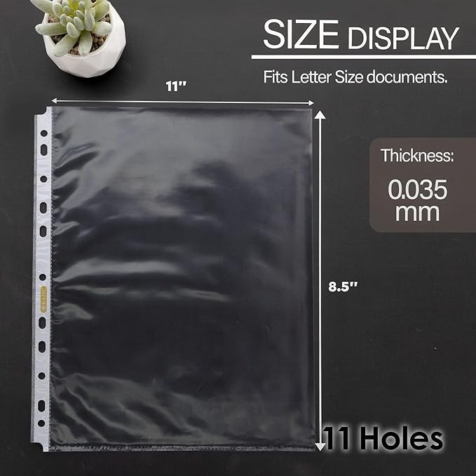 BAZIC Products Sheet Protectors Economy, Fit 8.5x11 Inch Paper, 11 Hole Clear Plastic Sleeves Ring Binder Sheets, Archival Safe (100/Pack), 1-Pack