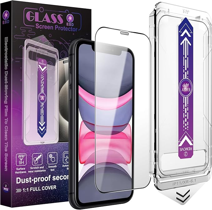 CHRYSHA 2 Pack Screen Protector for iPhone 11 / iPhon XR, 9H Tempered Glass, Full Coverage, Anti-Fingerprint, Auto Dust-Elimination, No Bubble, Easy Installation