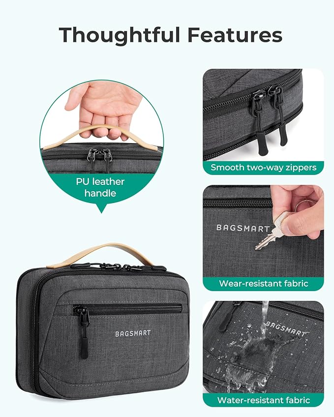 BAGSMART Electronics Organizer Travel Case, Cord Organizer Travel Cable Bag for Tech Accessories(Gray)