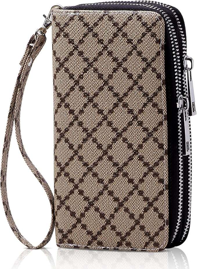 Cellphone Wallet for Women Dual Zipper Long Purse with Removable Wristlet