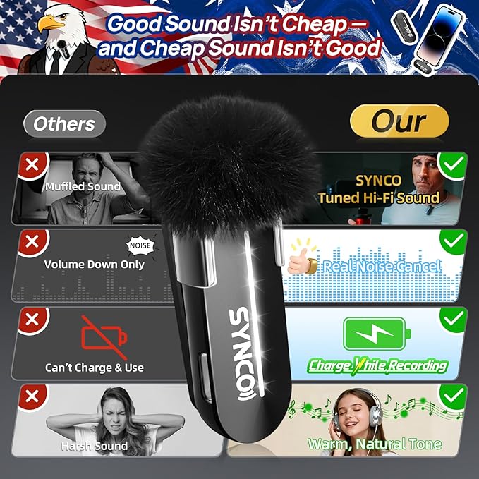 SYNCO Wireless Lavalier Microphone for iPhone, P1XL Professional Lapel Mic for Tiktok, YouTube, Streaming, Vlog Video Recording, Wireless Microphone for iPhone 14/13/12/11/SE...