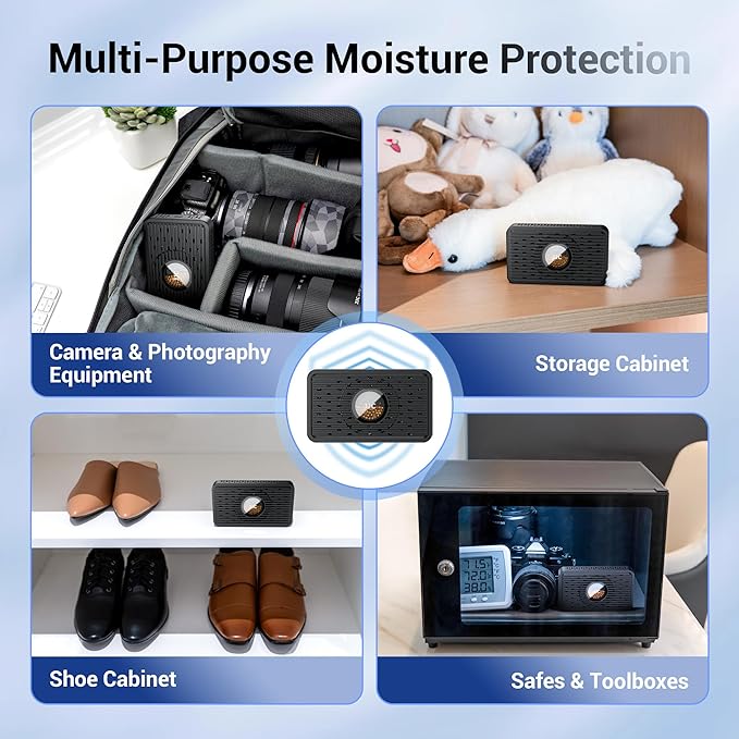 Auto Power-off USB C Rechargeable Gun Safe Dehumidifier Desiccant,Small Reusable Moisture Absorber Silica Gel Packets for 3D Printer Bathroom Bedroom Basement RV Closet Cabinet Windowsill Tent - White