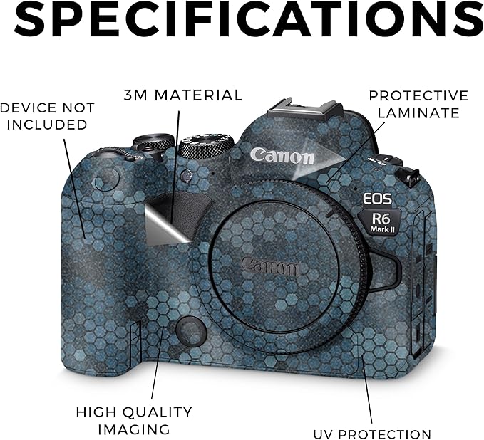 Glossy Glitter Camera Skin Compatible with Canon EOS R6 Mark II Camera (2022) - Blue Hexa Camo - Premium 3M Vinyl Protective Wrap Decal Cover - Easy to Apply | Crafted in The USA by MightySkins
