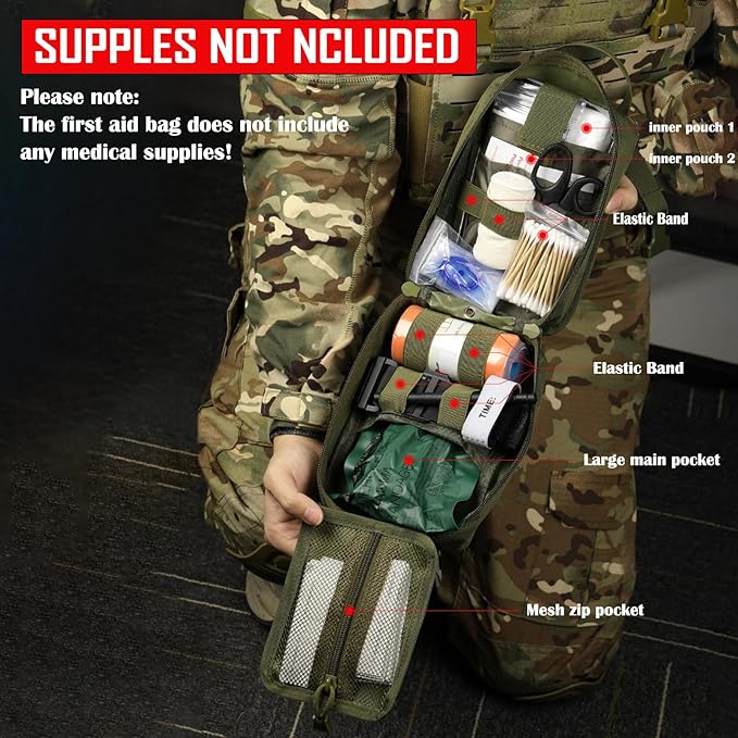 Molle Pouch ifak First aid kit Bag Empty Trauma Medical Tear away Pouches for Belt Backpack Vest Car Molly Med Case 600D nylon Small Tactical Pouch (RED)