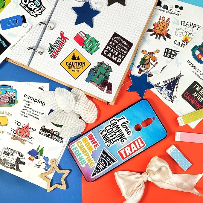 BulbaCraft 100Pcs Funny Camping Stickers, Camping Gifts, Camp Stickers, Camp Life Laptop Decals, Gifts for Women & Men