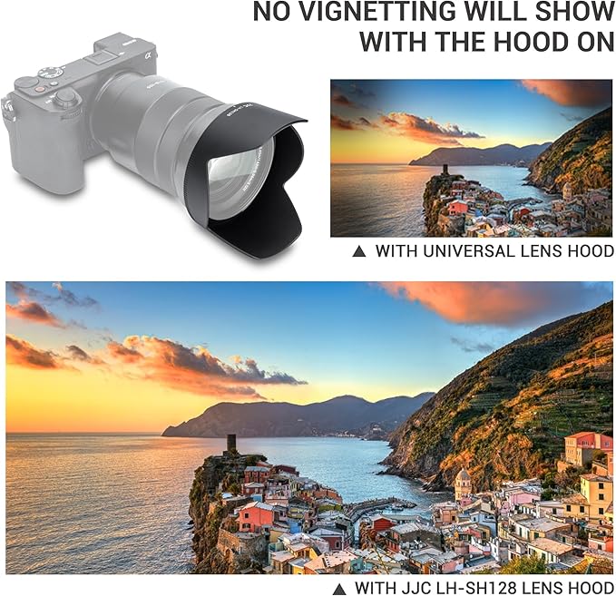 JJC ALC-SH128 Bayonet Reversible Lens Hood Shade for Sony E PZ 18-105mm F4 G OSS Lens, ALCSH128 Lens Hood for Sony SELP18105G, Replaces Sony ALC-SH128 Lens Hood, Allow to Attach 72mm Filter & Lens Cap