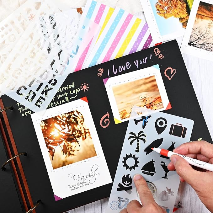 Giiffu Wooden Scrapbook Album for Travel Memories, DIY Photo Scrapbooking Book with Accessories, 100 Pages Personalized Adventure Memory Journal, Gift for Graduation, Birthday & Couples