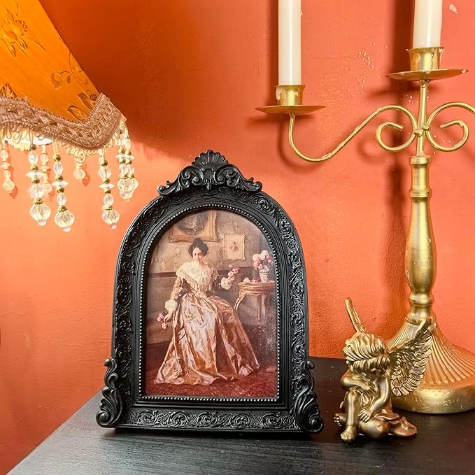 Vintage Picture Frames 4x6 Ornate Black Antique Picture Frames for Wall and Tabletop Vintage Photo Frame Victorian Home Decor Gallery Wall Decor in Arch Shape