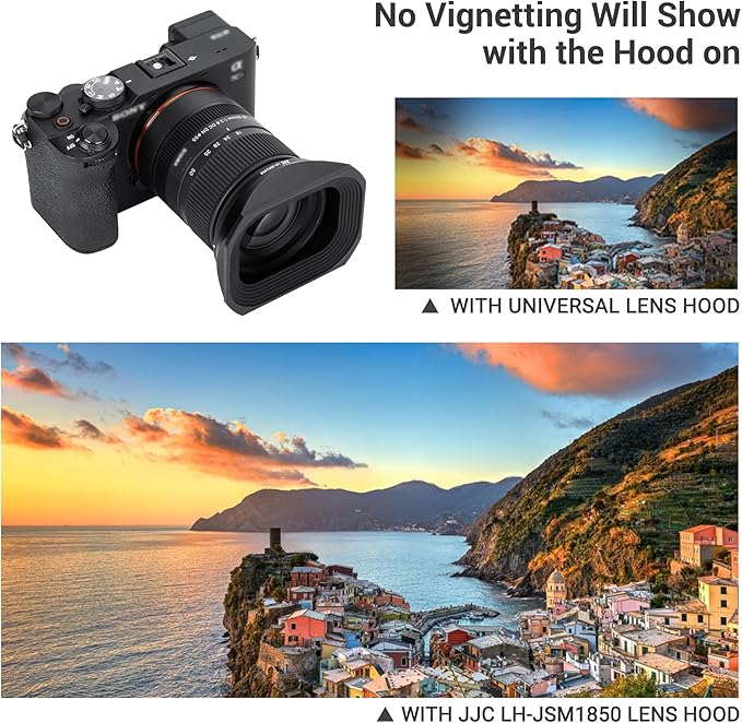 JJC Metal Square Lens Hood Shade for Sigma 18-50mm f/2.8 DC DN Contemporary Lens, Replaces Sigma LH-582-02 Lens Hood, with Protective Hood Cap, Not Affect The Use of 55mm Filter
