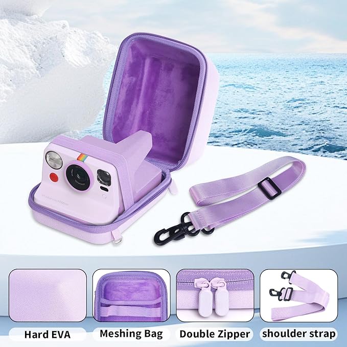 Kuprusar Camera Case for Polaroid OneStep 2VF/Now+ Camera, Hard Carrying Case Protective EVA Storage Bag for One Step+/Now/Now+ Plus 2nd I-Type Instant Film Camera with Shoulder Strap, Purple