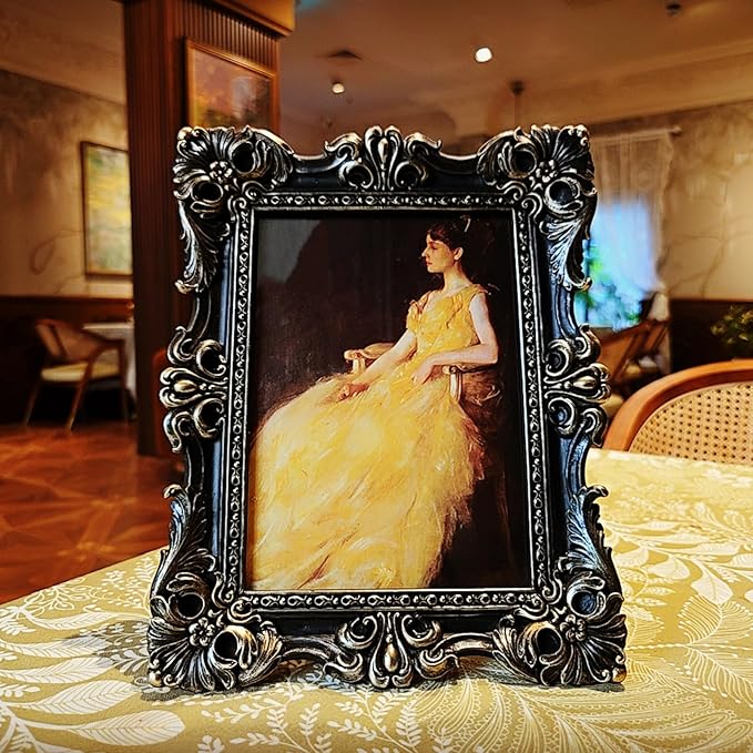 CISOO 5x7 Vintage Picture Frame Antique Ornate Black and Gold Photo Frame, for Table Top and Wall Display, Decorative Floral Design Retro Home Decor, Photo Gallery Art
