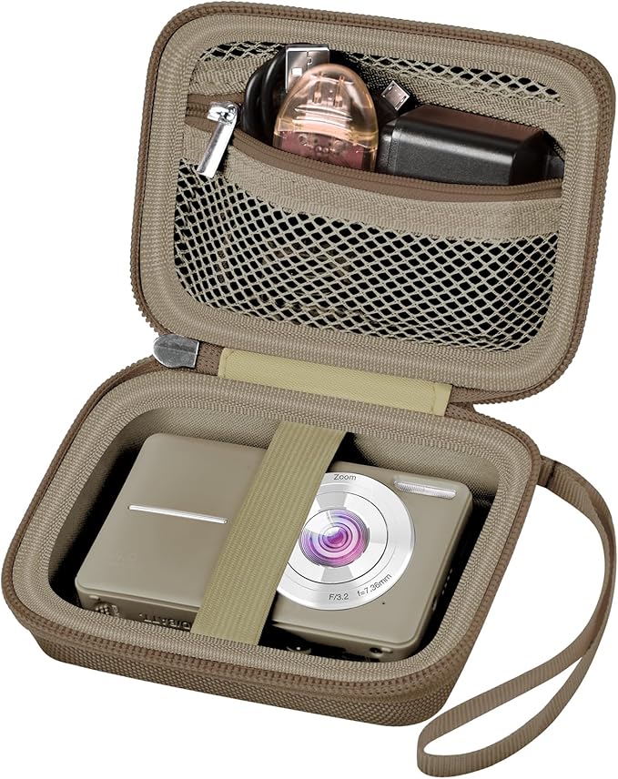 Digital Camera Case Compatible with VAHOIALD FHD 1080P/ for CAMKORY Digital Point and Shoot/for KODAK PIXPRO FZ45-BK 16MP Vlogging/for IWEUKJLO/for Nsoela, Holder for SD Card More- Brown (Box Only)