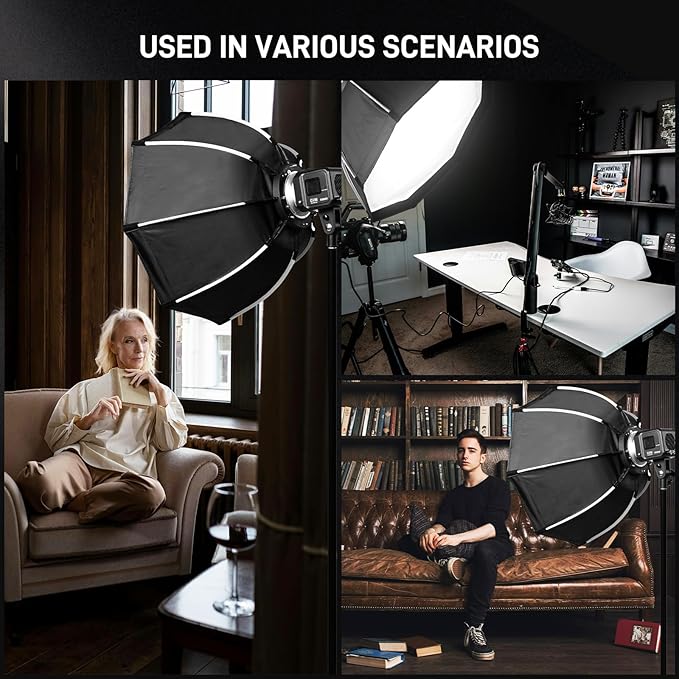 GVM 24.6in Softbox Soft Light Bowens Mount, 65cm Quick Release Softbox & Honeycomb Grid Compatible with GVM P80S/ SD80D/G100W/PR150R/PRO-SD200B/PRO-SD300B Video Light and Other Brand Video Lights