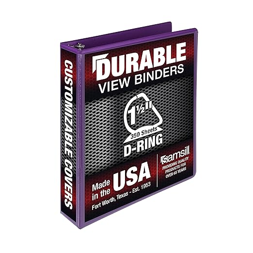 Samsill Durable 1.5 inch 3 Ring Binder, Made in USA, D Ring Binder, FSC 100% Recycled Chipboard, Purple