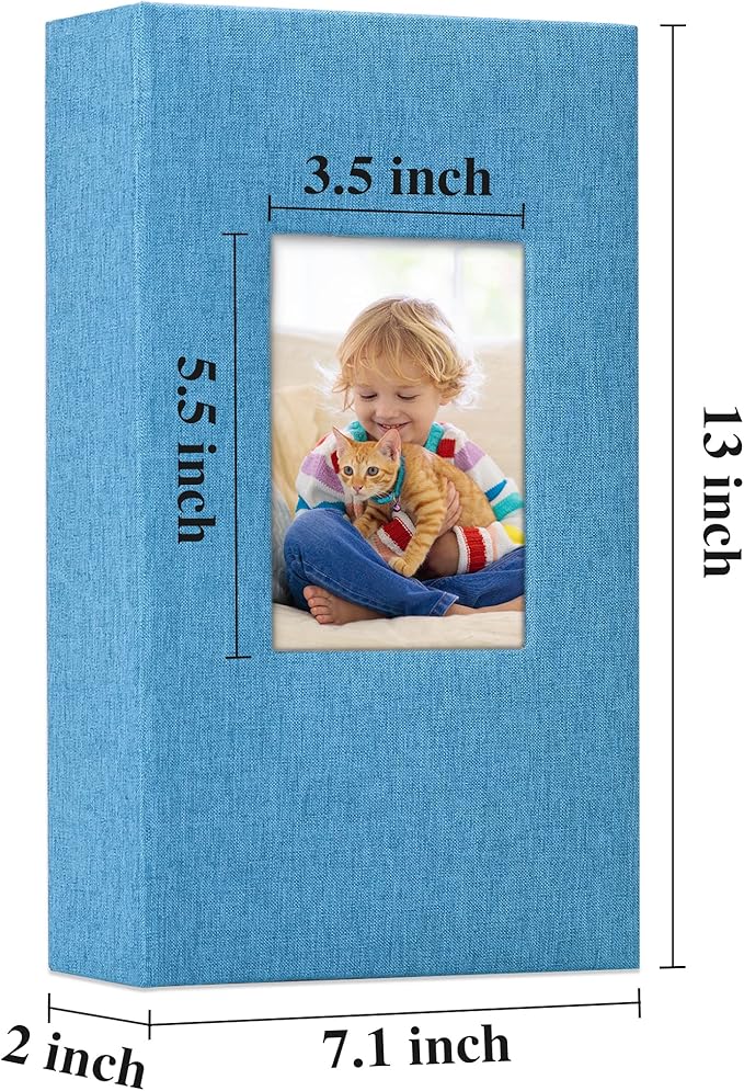 Vienrose Linen Photo Album 300 Pockets for 4x6 Photos Fabric Cover Photo Books Slip-in Picture Albums Wedding Baby Skyblue