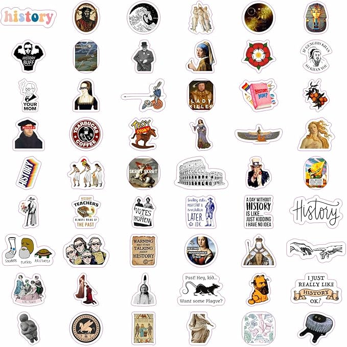 BulbaCraft 100Pcs Funny History Stickers, History Nerd Stickers, Gifts for Women & Men
